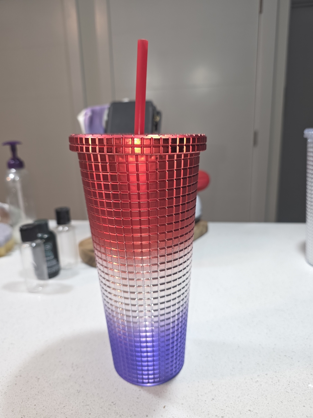 Red White Purple Ombre Studded Tumbler with Straw